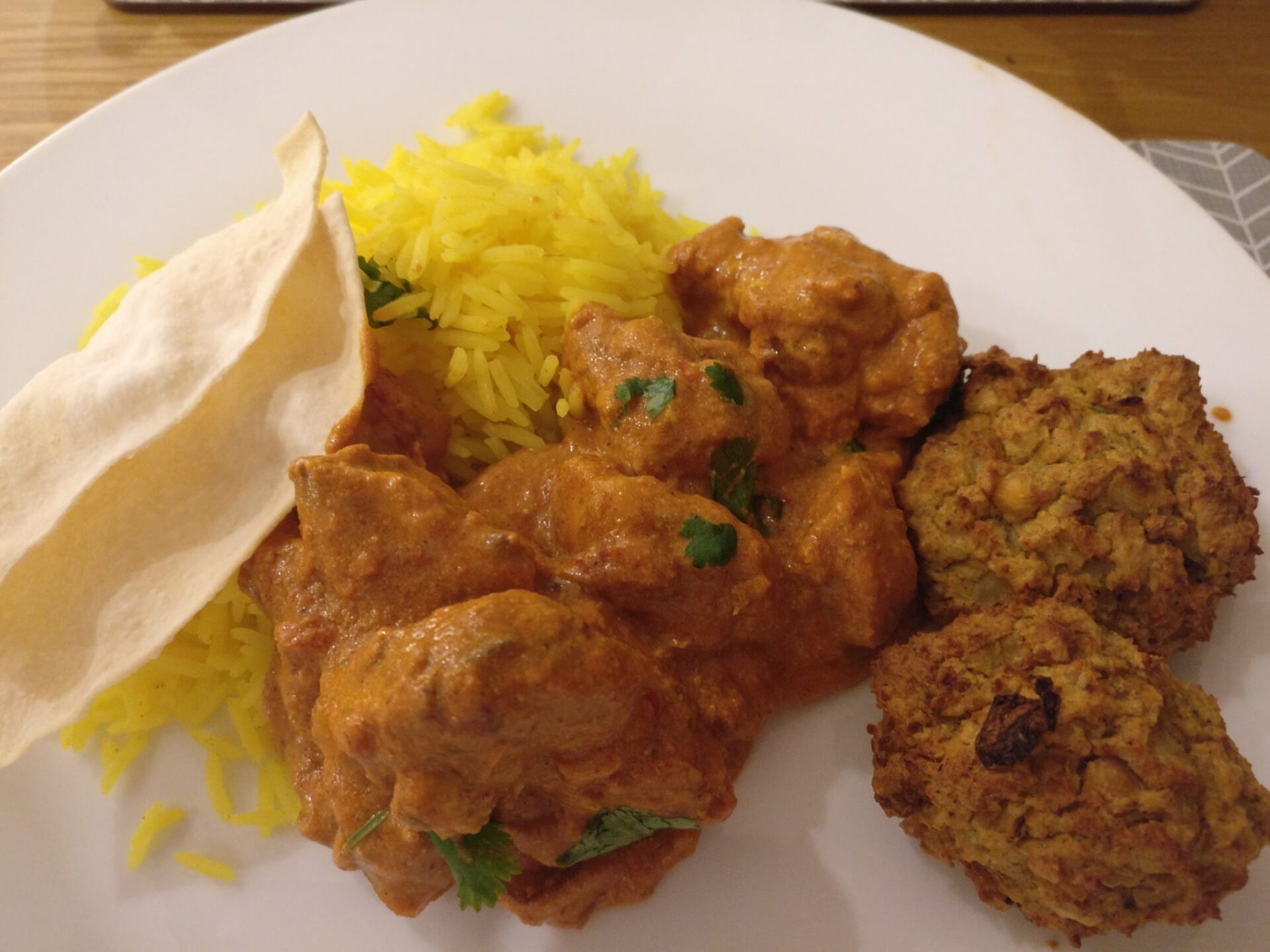 chicken tikka masala and bombay bhajis